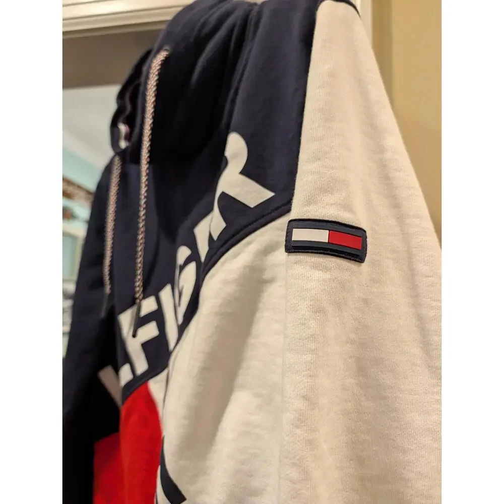 Vtg Style Tommy Hilfiger Denim Pullover Sweatshirt Large Red White Blue - Picture 8 of 8